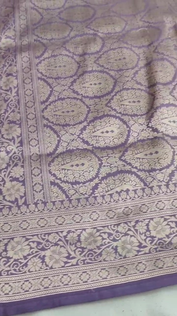 Lavender Banarasi Handloom Katan Silk Brocade Saree