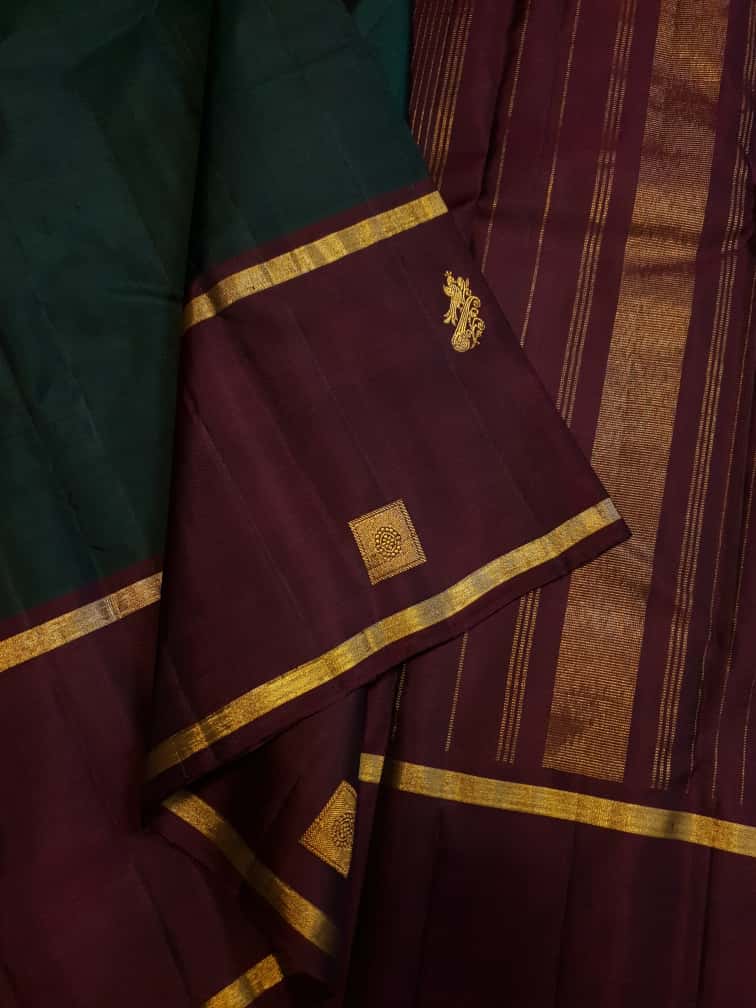 Bottle Green Kanchipuram Handloom 2G Gold Pattu Silk Saree