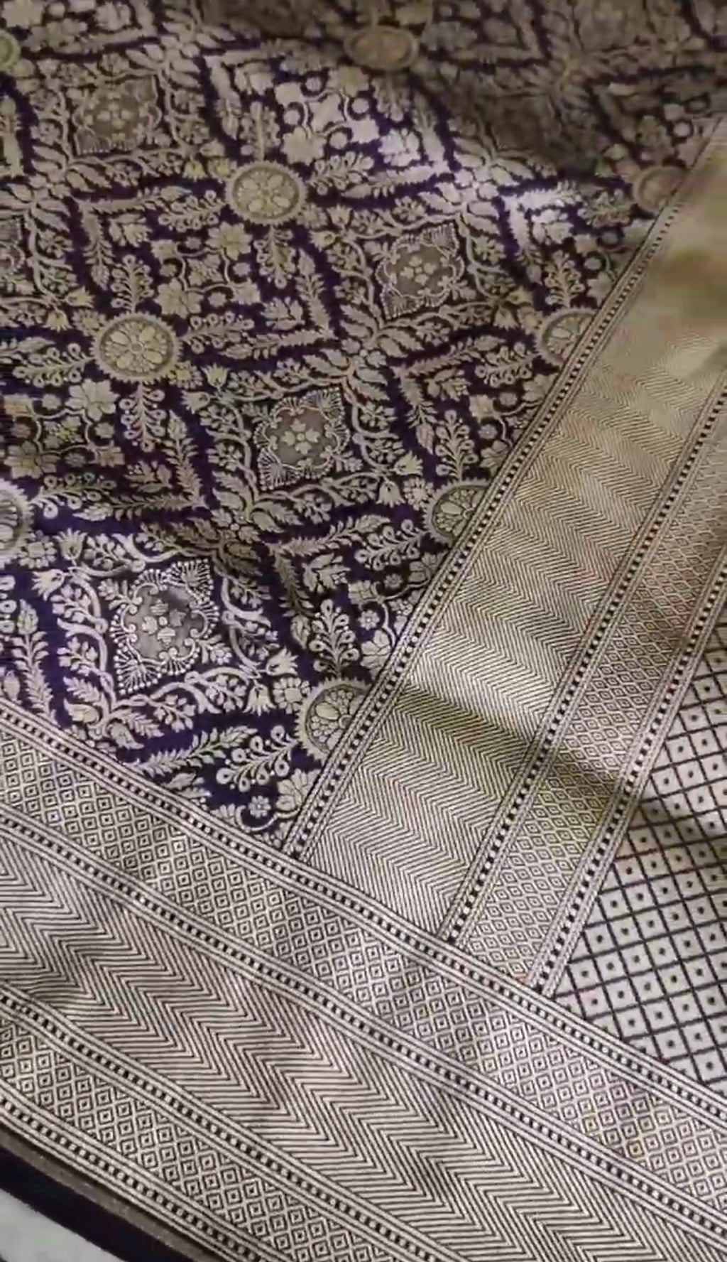 Dark Purple Banarasi Handloom Katan Silk Brocade Saree