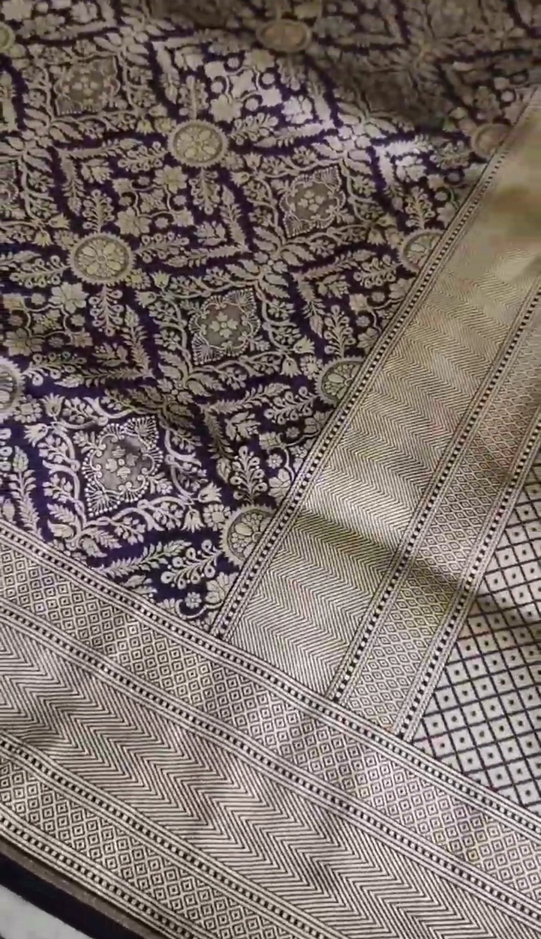 Dark Purple Banarasi Handloom Katan Silk Brocade Saree