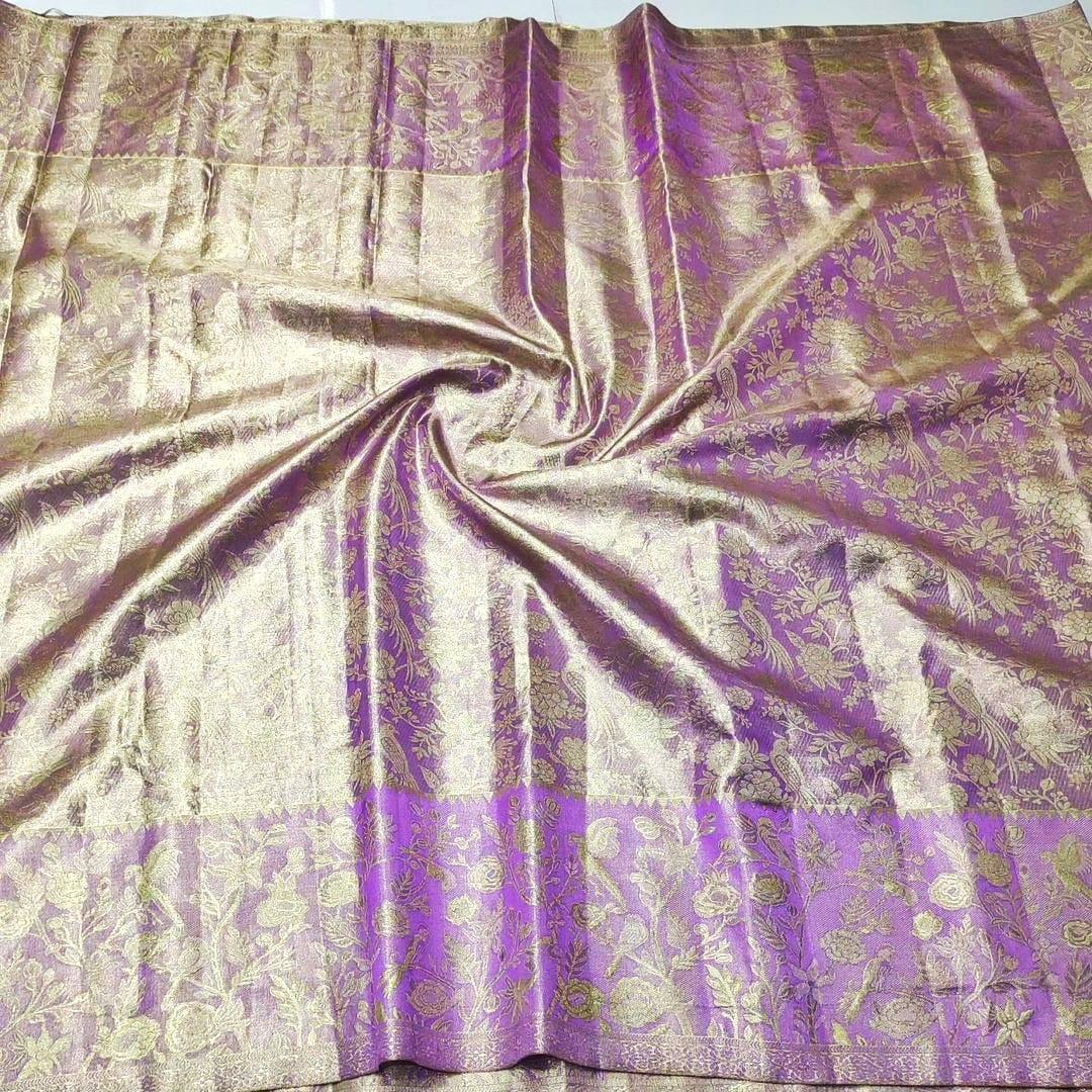 Onion Pink Kanchipuram Handloom Tissue Brocade Silk Saree