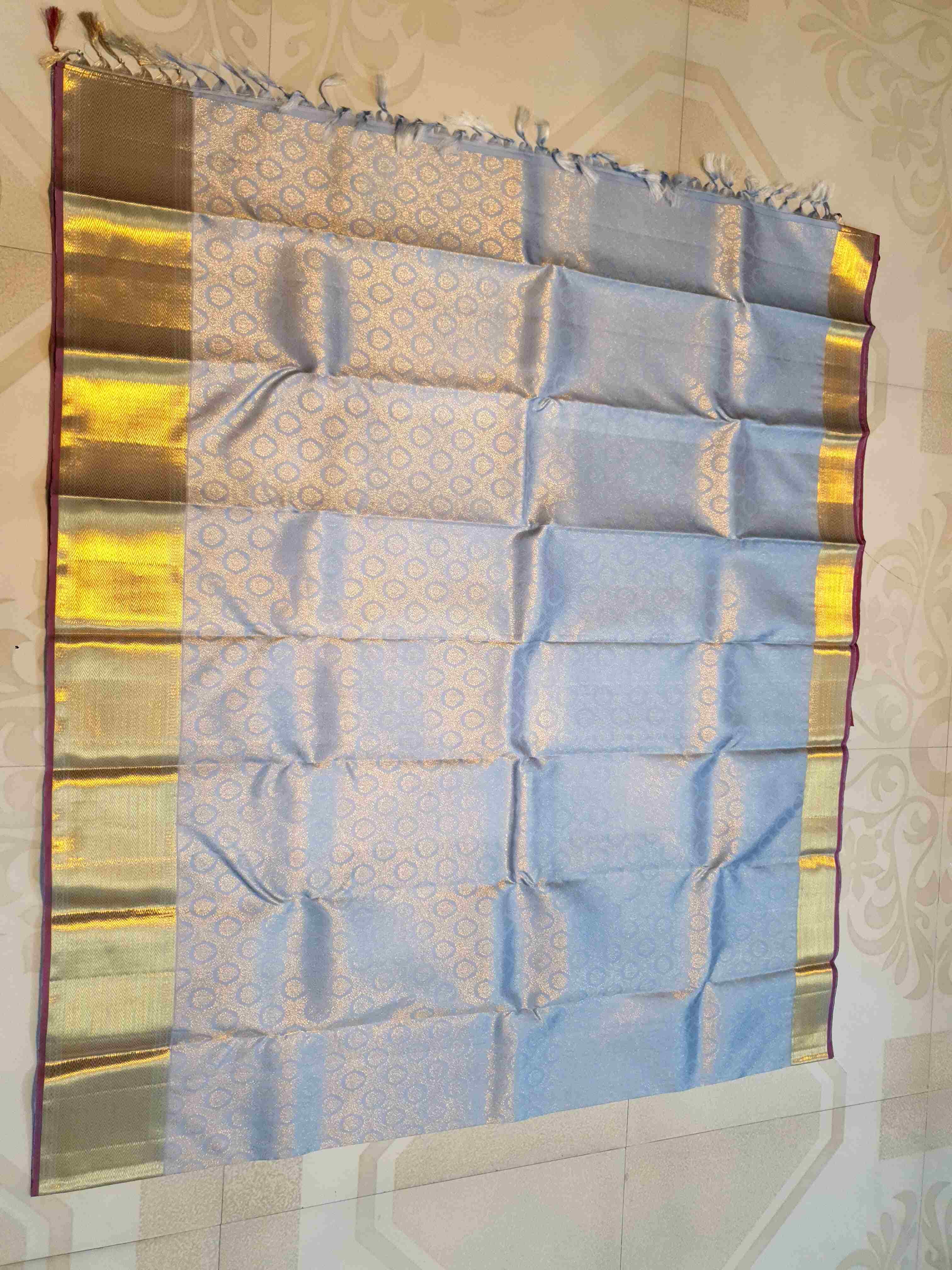 Powder Blue Kanchipuram Handloom 2G Gold Pattu Silk Saree
