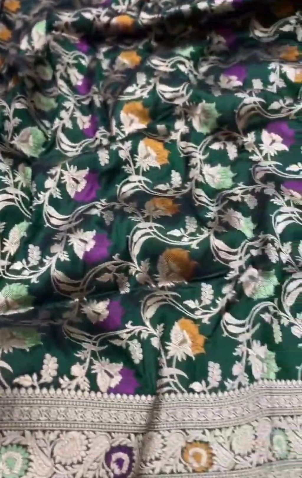 Bottle Green Banarasi Handloom Katan Silk Meenakari Saree