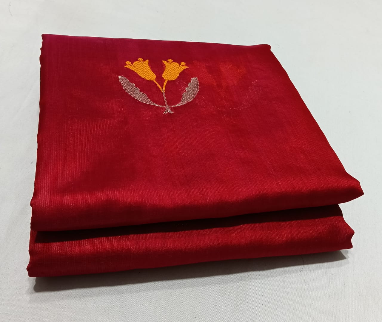 Red Chanderi Handloom Pattu Silk Eknal Buttas Meenakari Saree