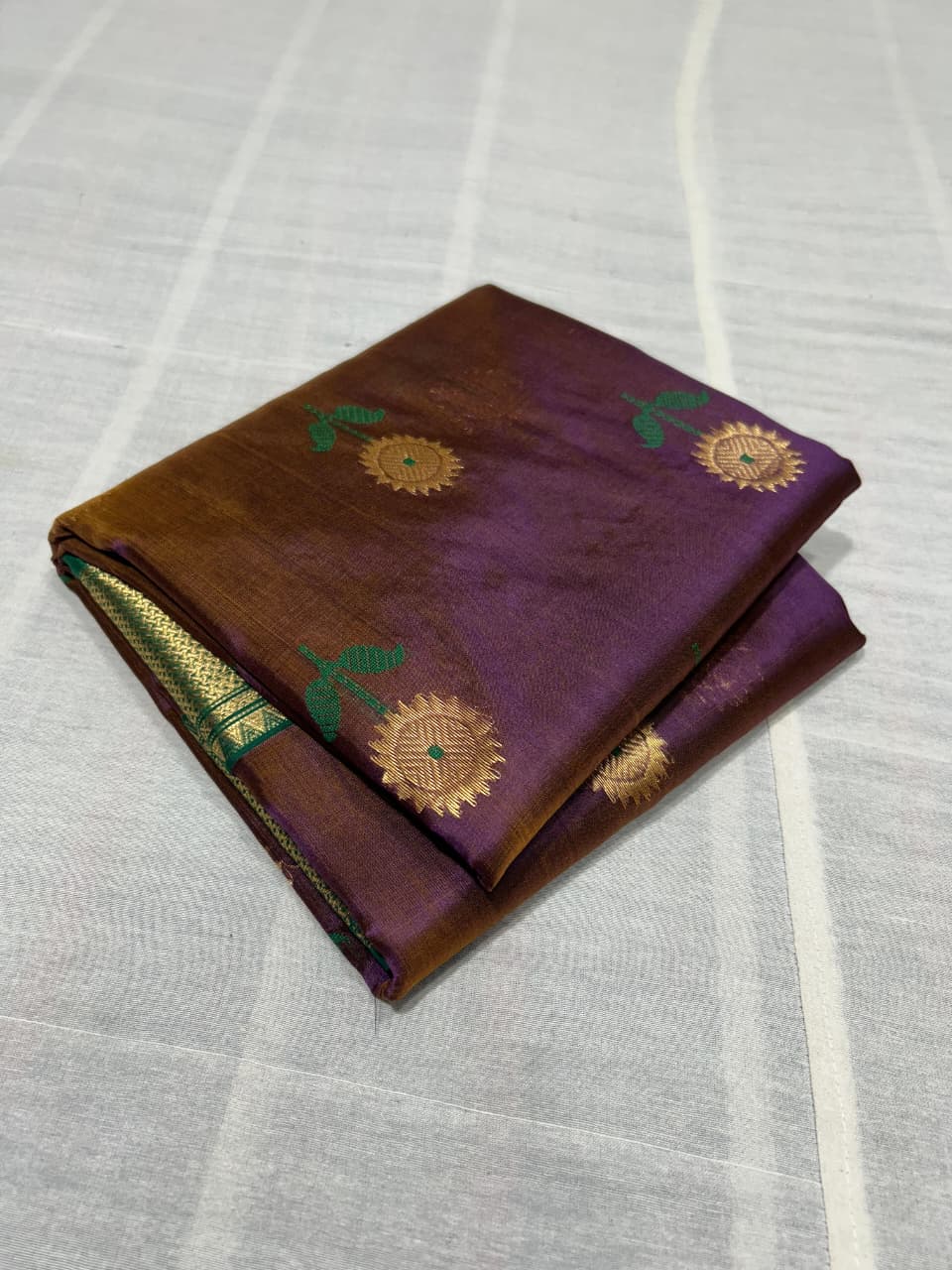 Dual Tone Purple Chanderi Handloom Pattu Silk Meenakari Nakshi Saree