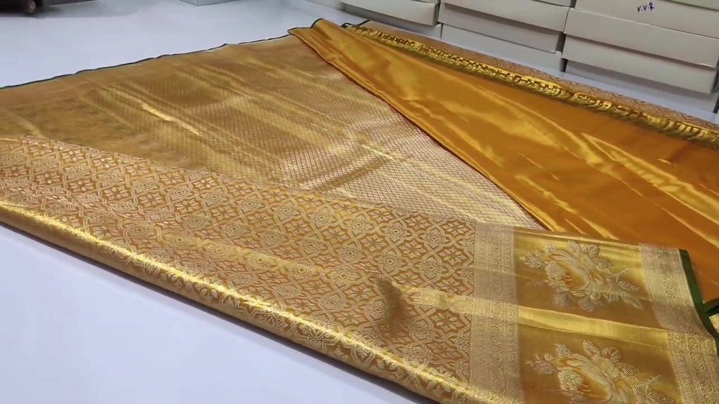 Gold Kanchipuram Handloom Tissue Brocade Silk Saree