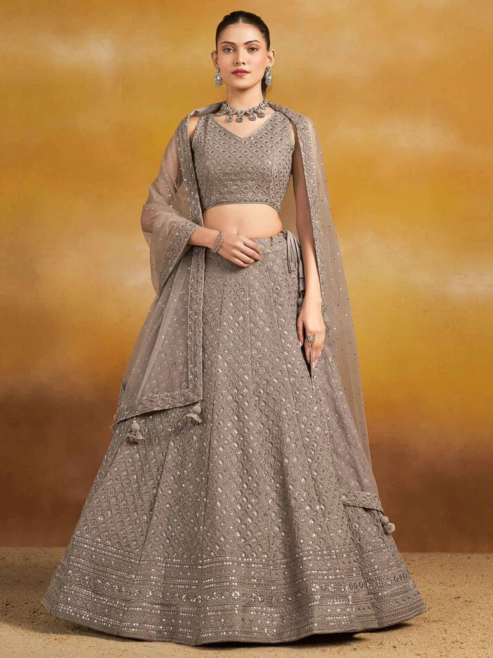 Designer Grey Lehenga with Sequins & Dupatta