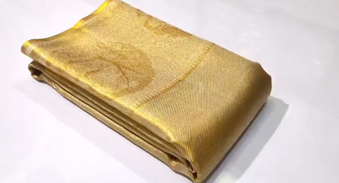 Gold Kanchipuram Handloom Tissue Brocade Silk Meenakari Saree