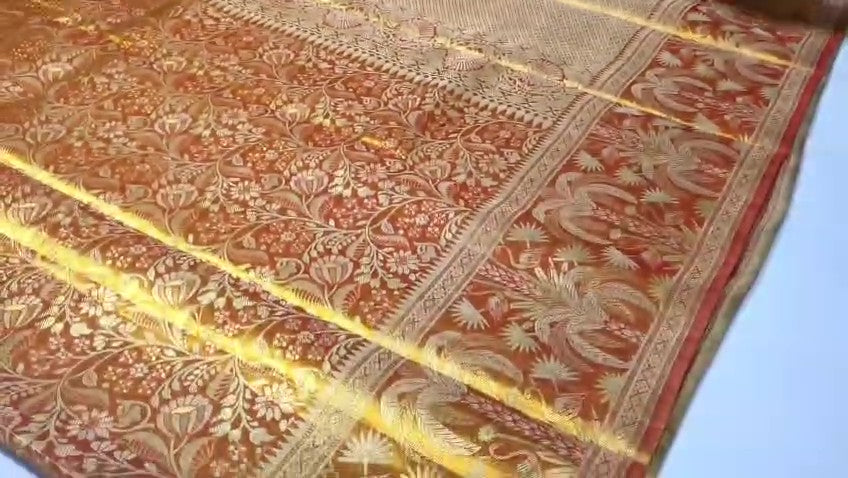 Orange Kanchipuram Handloom Tissue Brocade Silk Saree