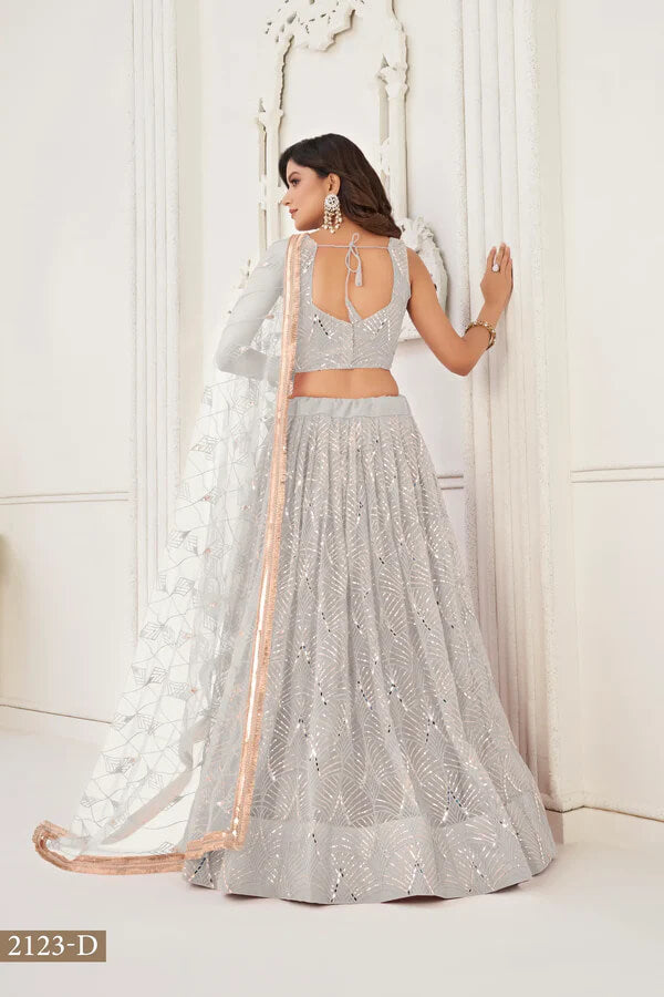 Elegant Off White Sequin & Thread Lehenga