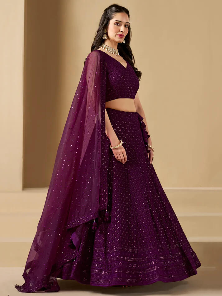 Wine Party Wear Lehenga with Sequins Embroidery