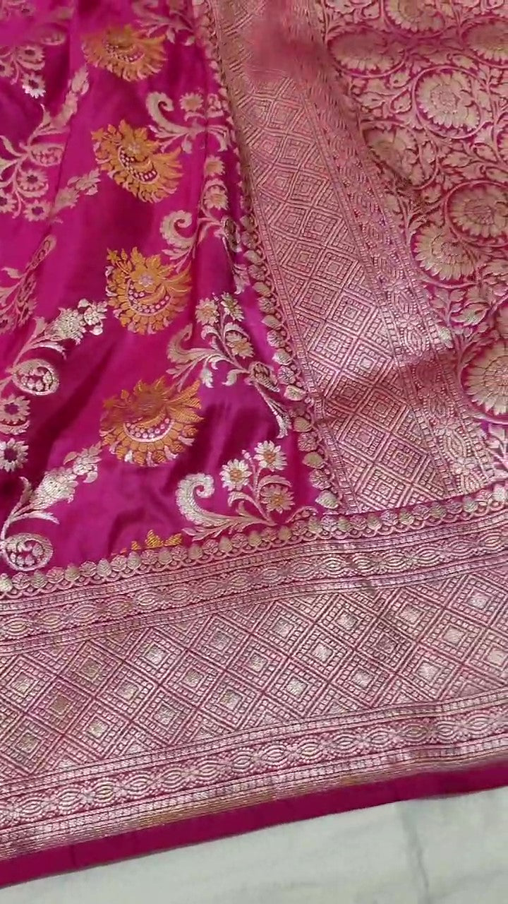 Dual Tone Hot Pink Banarasi Handloom Katan Silk Meenakari Saree