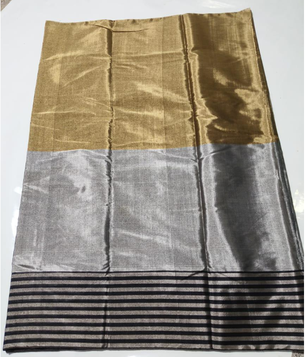 Gold, Silver & Black Chanderi Handloom Metallic Tissue Silk Contemporary Saree