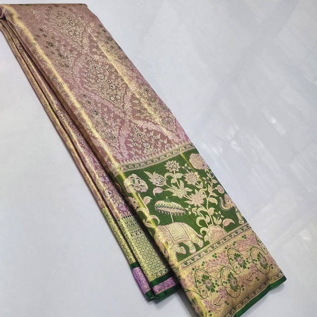 Pink Kanchipuram Handloom Tissue 2G Gold Brocade Silk Saree