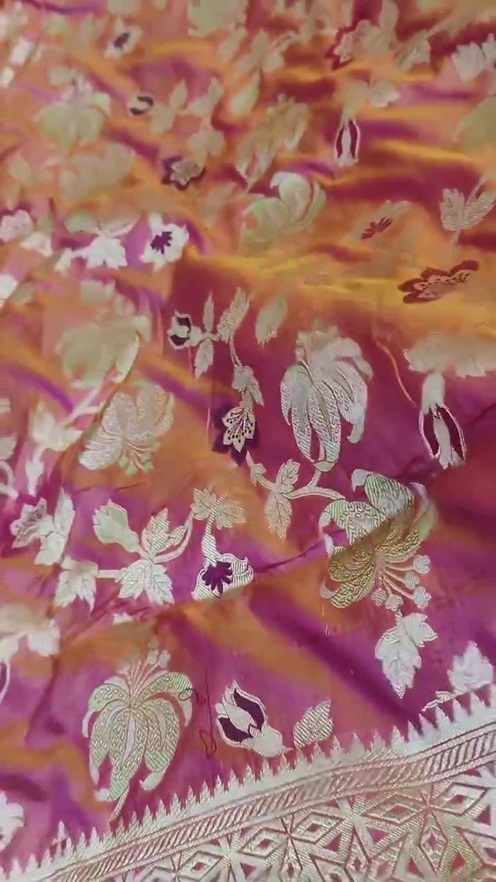 Dual Tone Hot Pink Banarasi Håndvæv Katan Silk Meenakari Saree