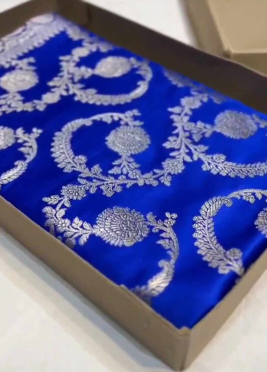 Azure Blue Banarasi Mashru Soft Silk Saree