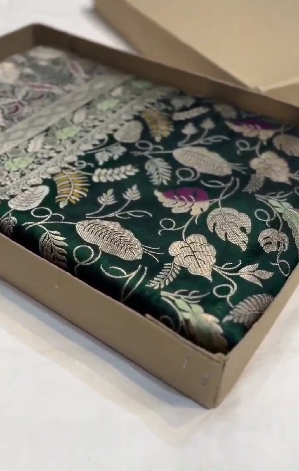 Flaske Grøn Banarasi Håndvæv Katan Silk Meenakari Saree