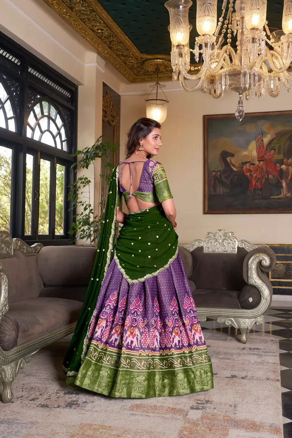 Purple Silk Lehenga with Digital Print and Embroidery Detailing