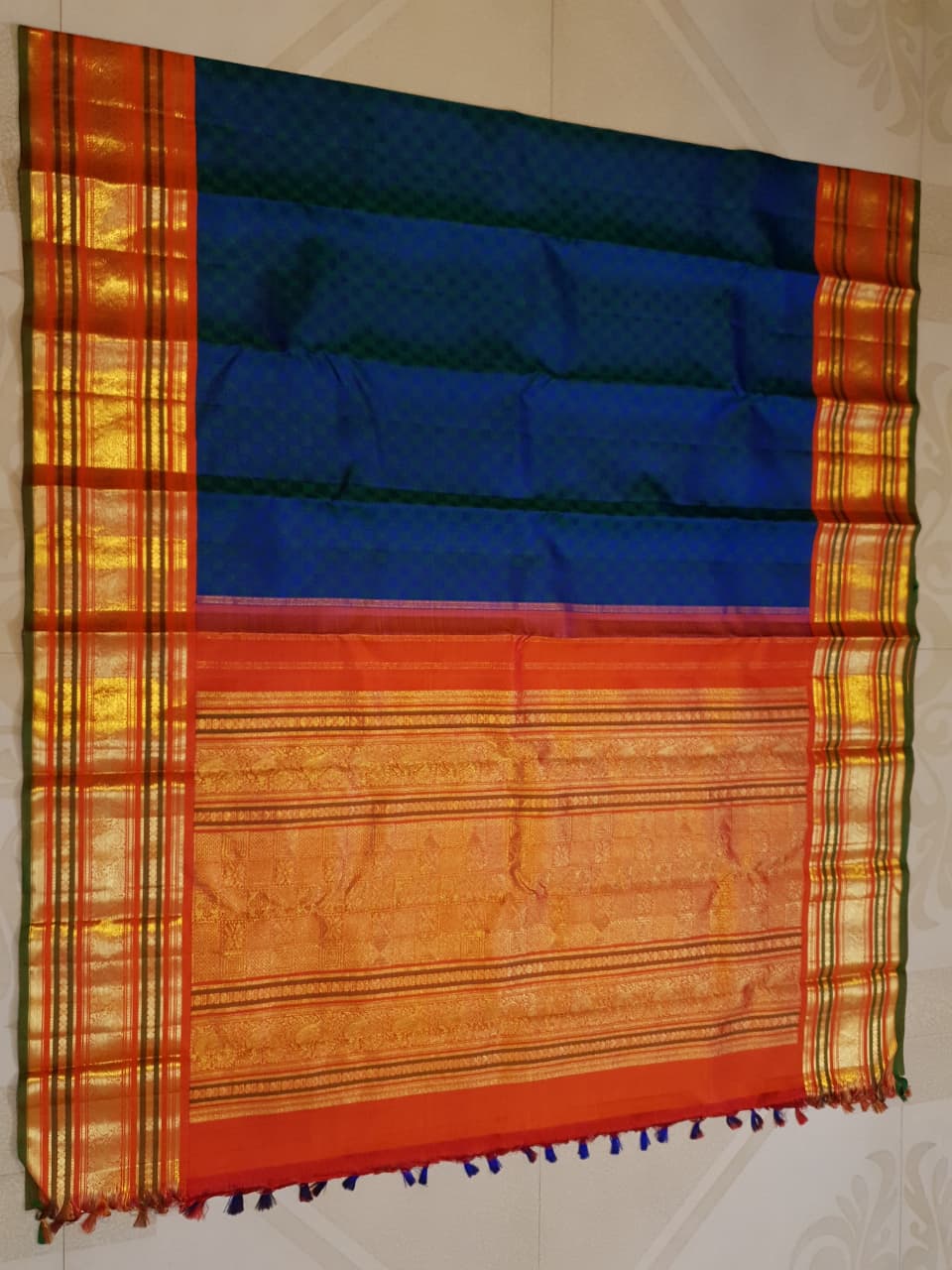 Peacock Blue Kanchipuram Handloom 2G Gold Pattu Silk Saree