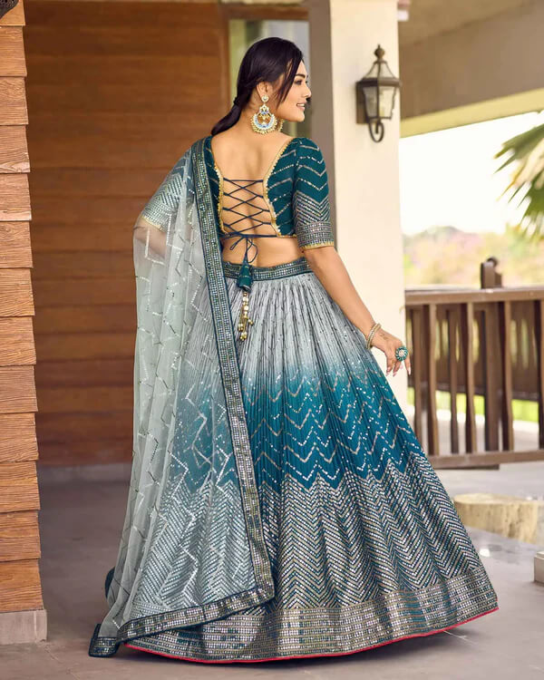 Light Blue Grey Lehenga Choli with Thread & Sequins Work