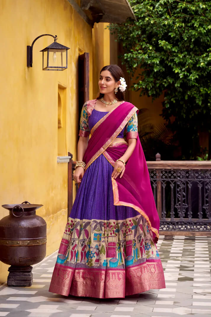 Purple Chanderi Lehenga with Kalamkari & Zari Work
