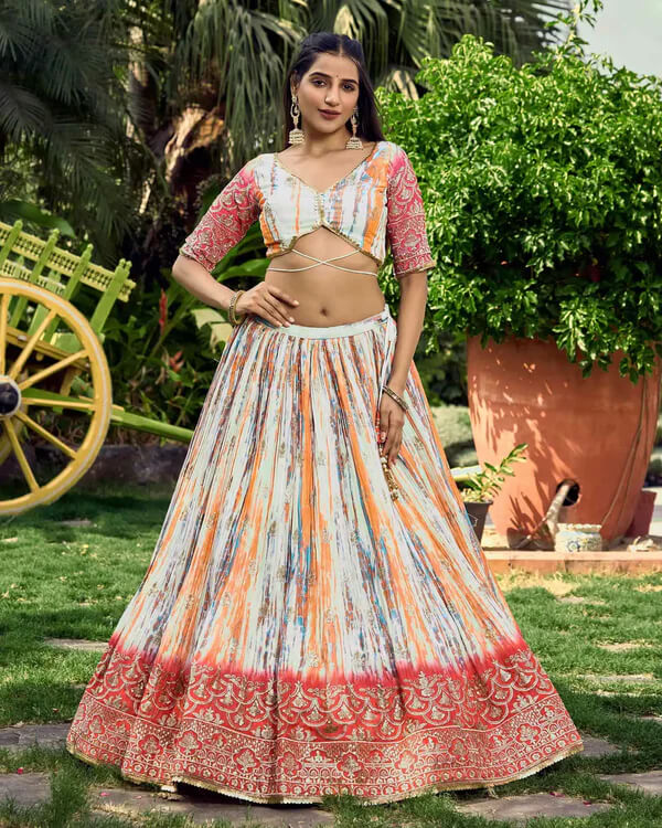 Pink Multi-Color Lehenga with Sequins, Zari & Digital Print