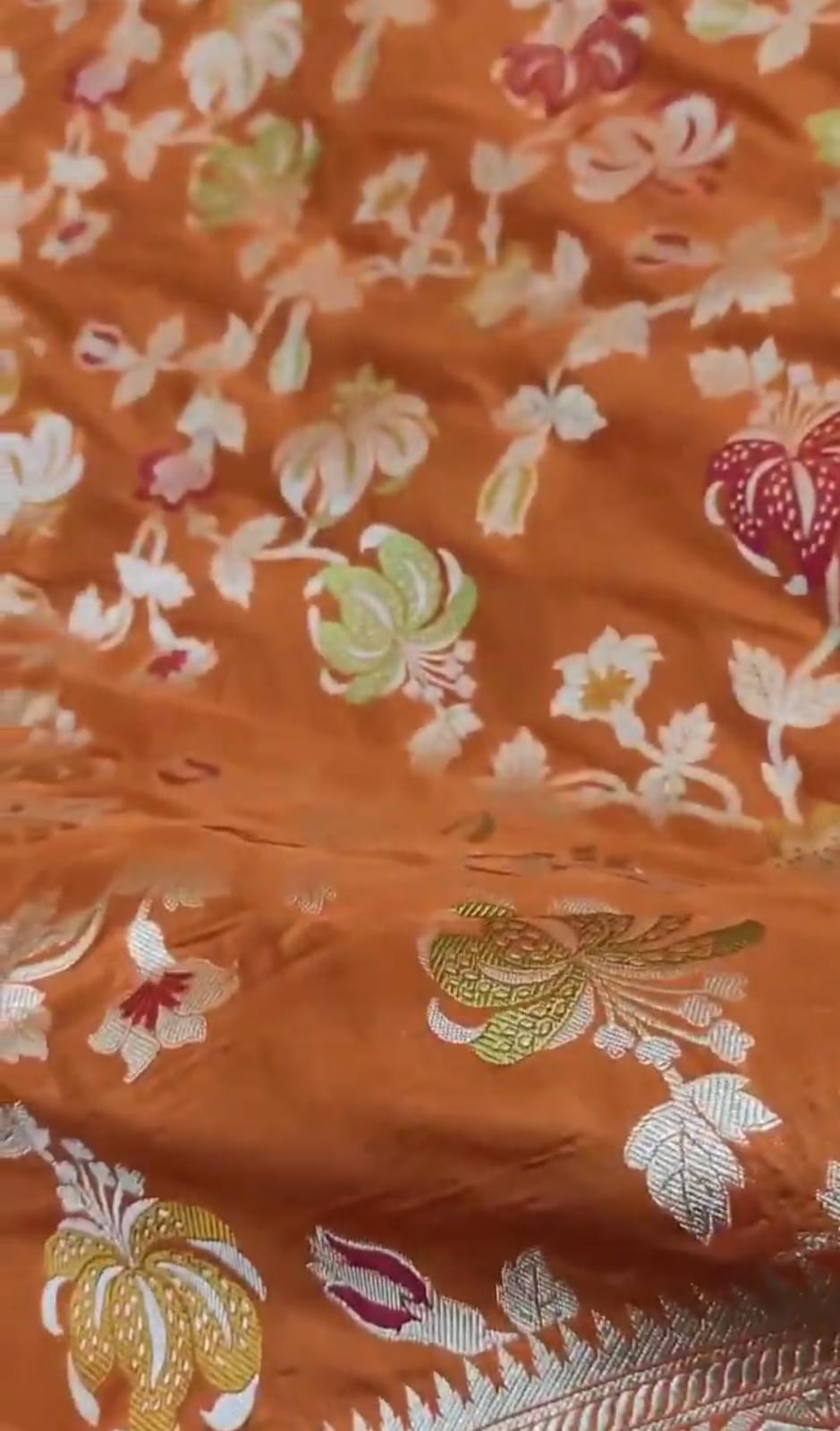 Dual Tone Orange Banarasi Handloom Katan Silk Meenakari Saree