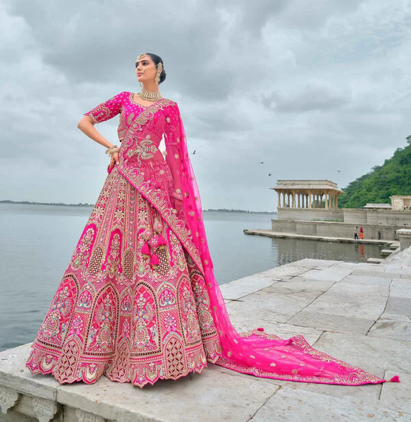Elegant Pink Wedding Lehenga with Heavy Embroidery