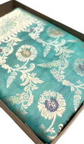 Dual Tone Turquoise Banarasi Handloom Katan Silk Meenakari Saree