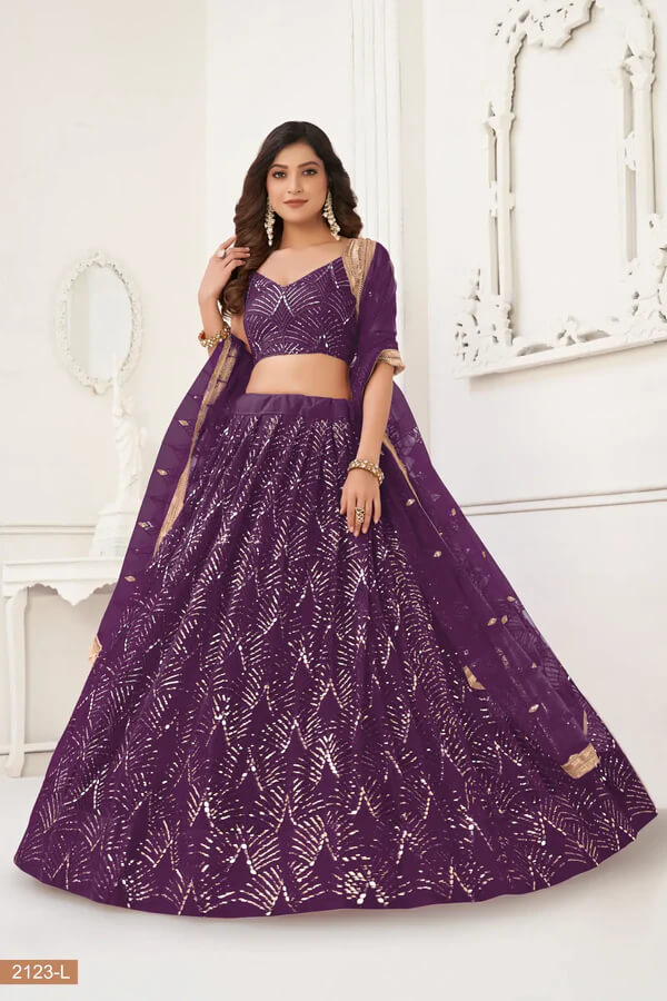 Wine Designer Embroidered Lehenga Choli