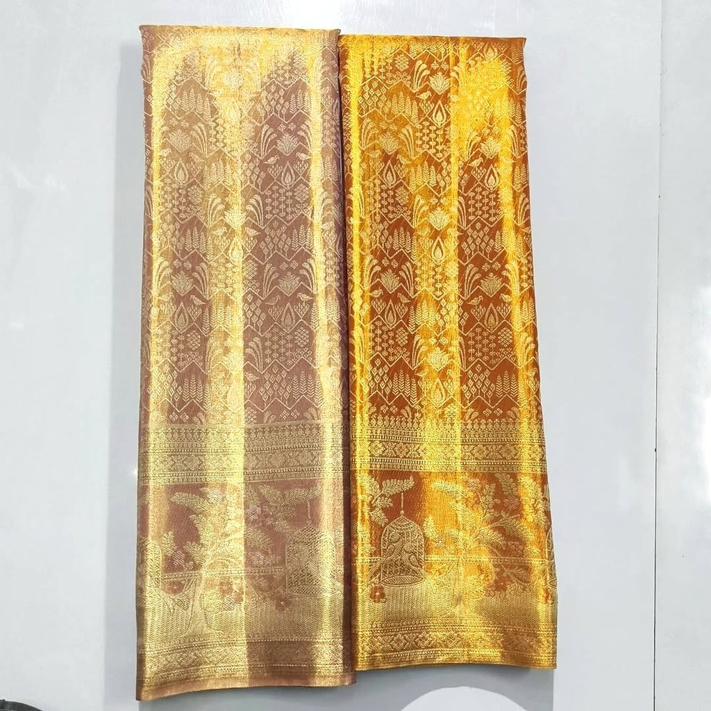 Pinkish Beige Kanchipuram Handloom Tissue Brocade Silk Saree