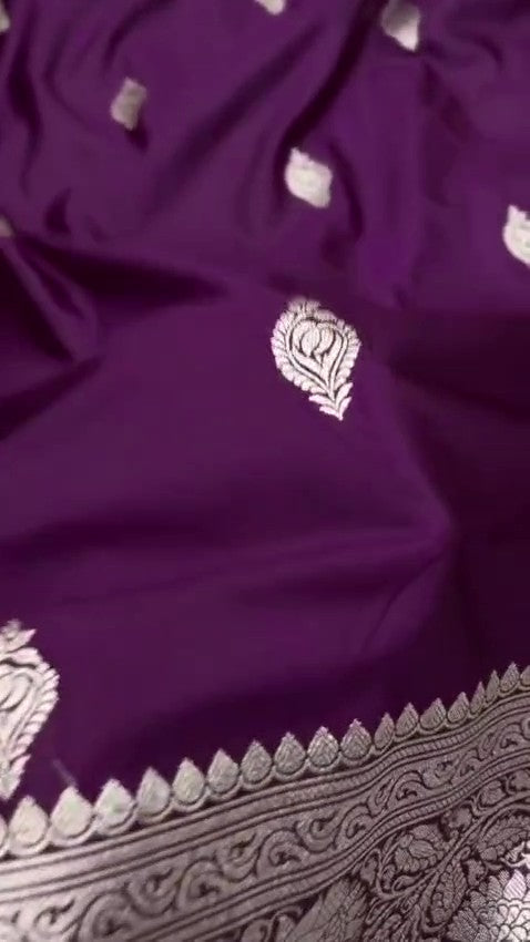 Dark Purple Banarasi Mashru Soft Silk Saree