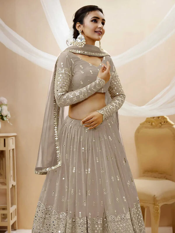 Grey Georgette Lehenga with Sequins & Zari Embroidery