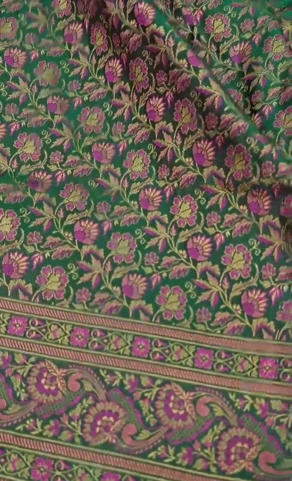 Green Banarasi Semi Katan Silk Tanchoi Brocade Saree