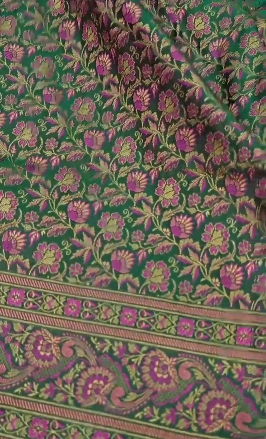 Green Banarasi Semi Katan Silk Tanchoi Brocade Saree