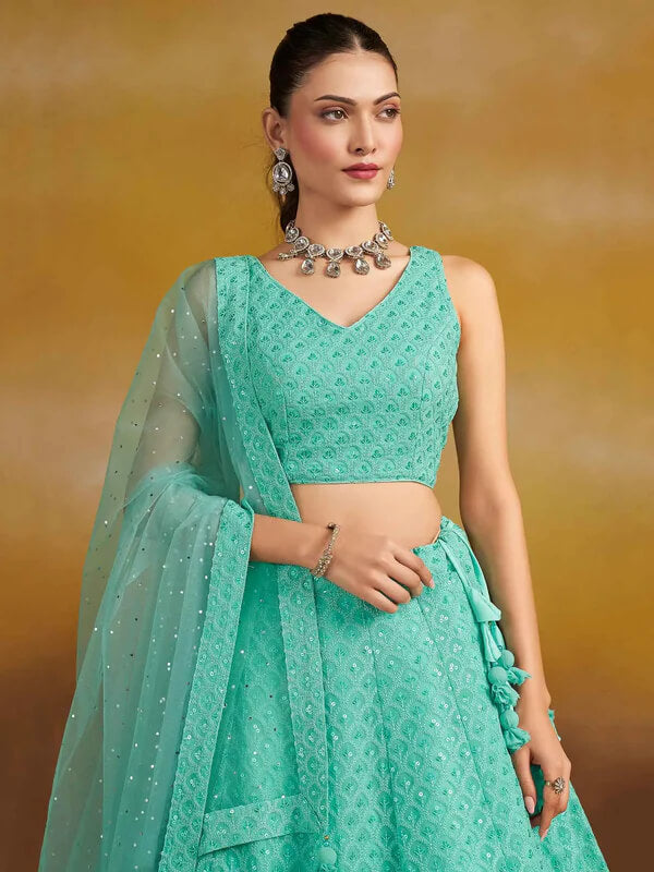 Sky Blue Designer Lehenga with Sequins & Dupatta