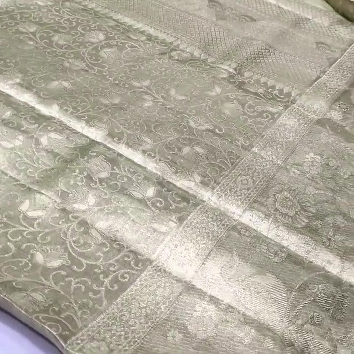 Ivory Kanchipuram Handloom Tissue Brocade Silk Saree