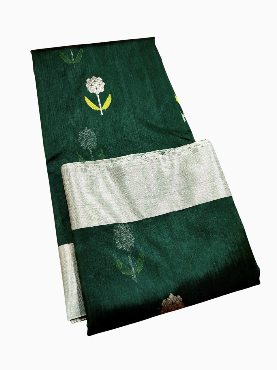 Flaske Grøn Chanderi Håndvæv Pattu Silk Meenakari Saree