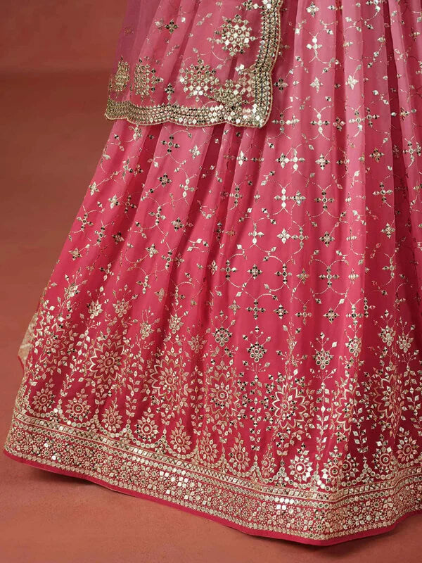 Peach-Pink Gradient Georgette Lehenga with Zari & Sequins