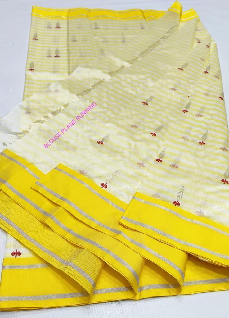 Lemon Chanderi Handloom Pattu Silk Eknal Buttas Saree