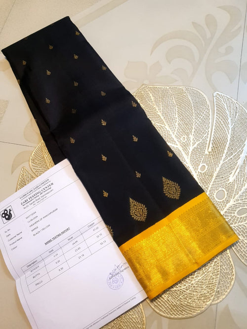 Black Kanchipuram Handloom 4G Pure Gold Pattu Silk Saree