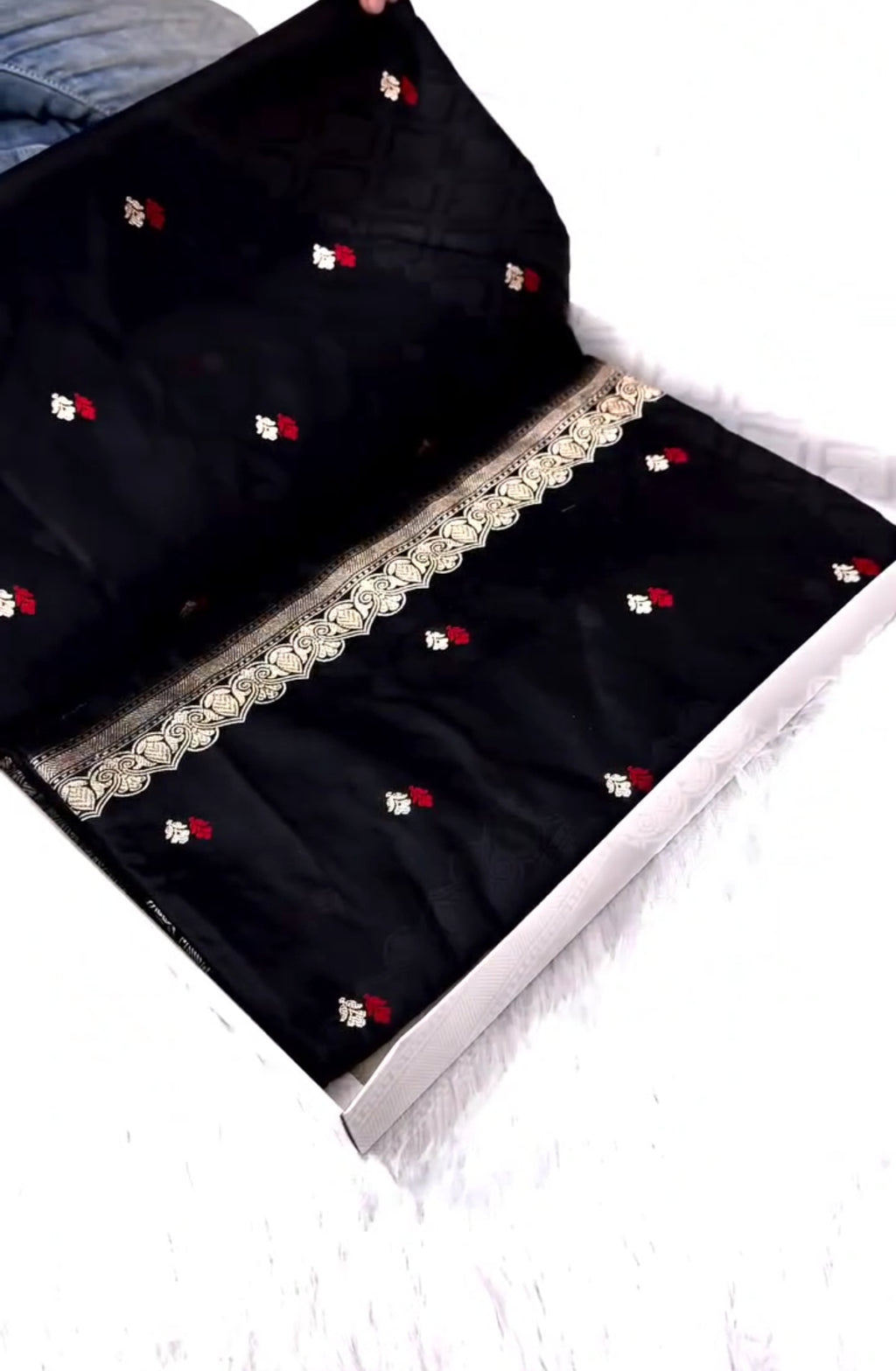 Black Banarasi Mashru Soft Silk Saree