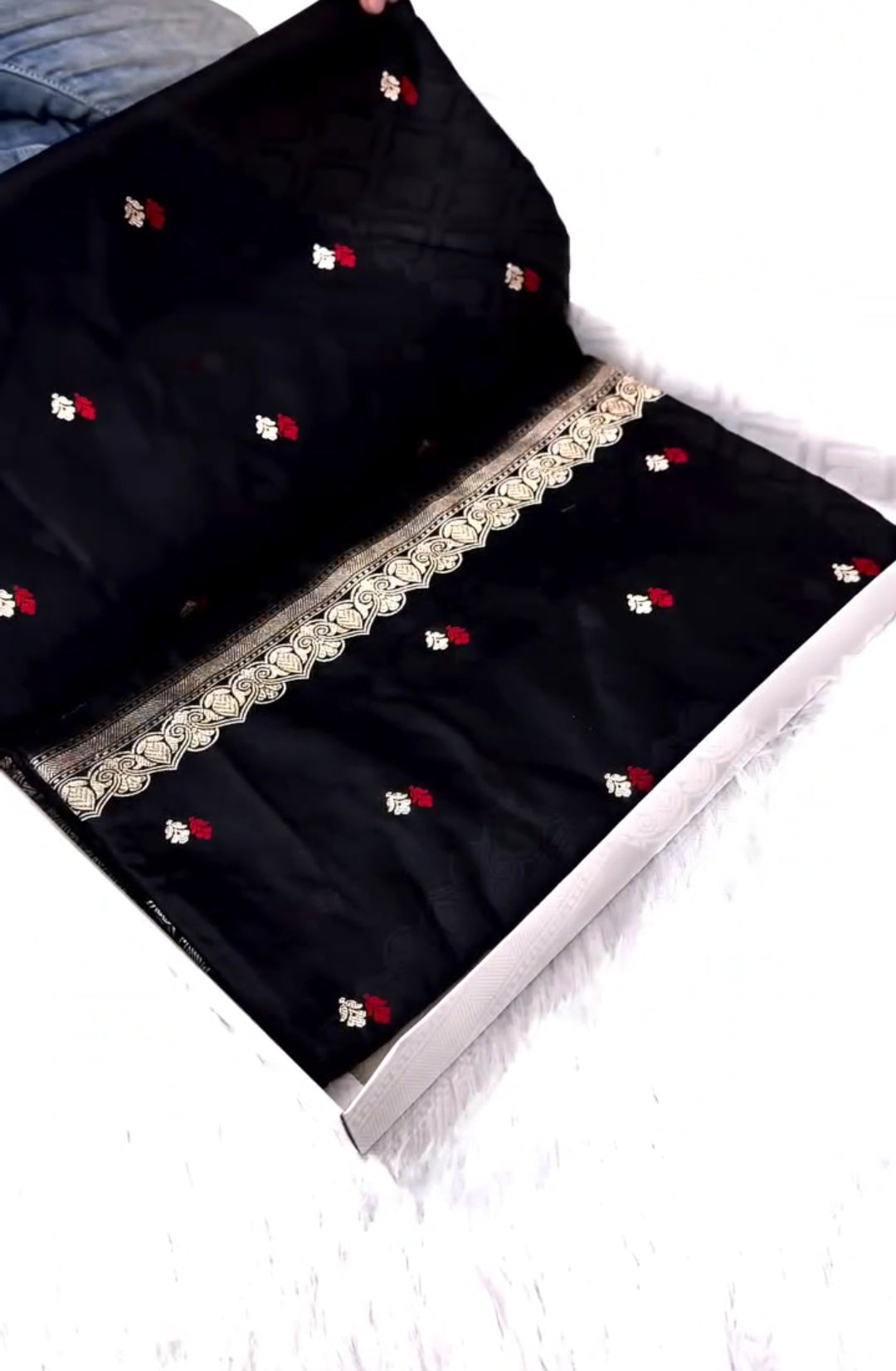 Black Banarasi Mashru Soft Silk Saree