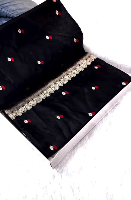 Black Banarasi Mashru Soft Silk Saree