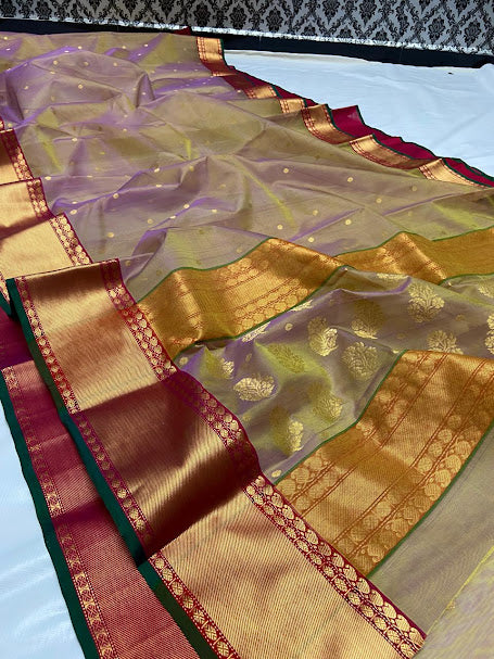 Dual Tone Bronze Chanderi Handloom Katan Silk Nakshi Saree