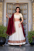 Off White Silk Lehenga with Zari Weaving and Sequins Accent