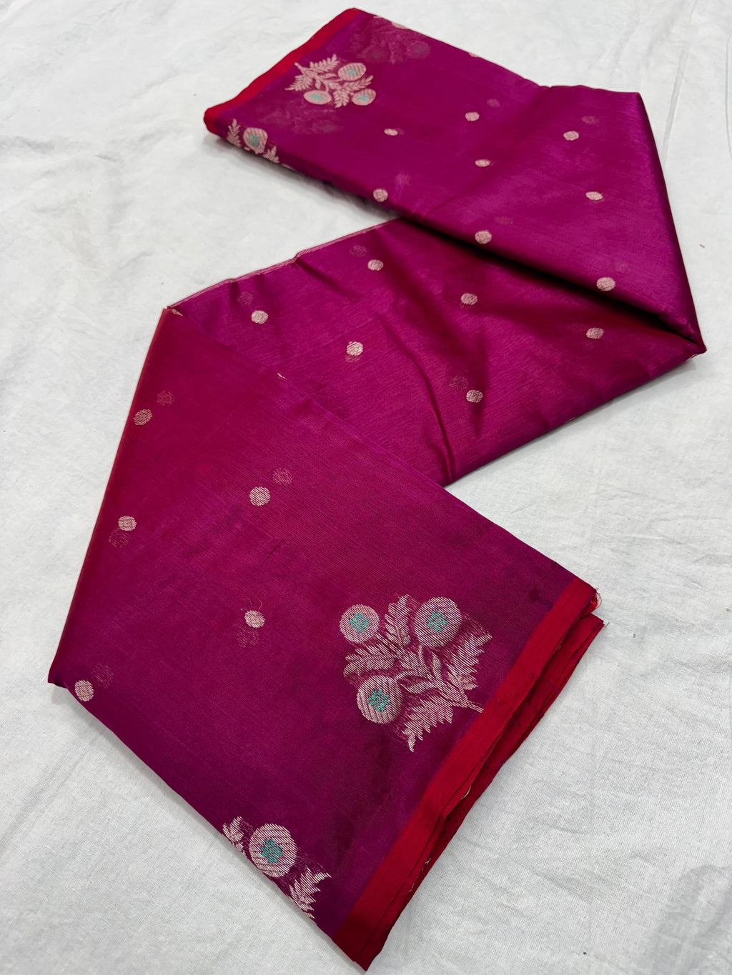 Hot Pink Chanderi Handloom Pattu Silk Meenakari Saree
