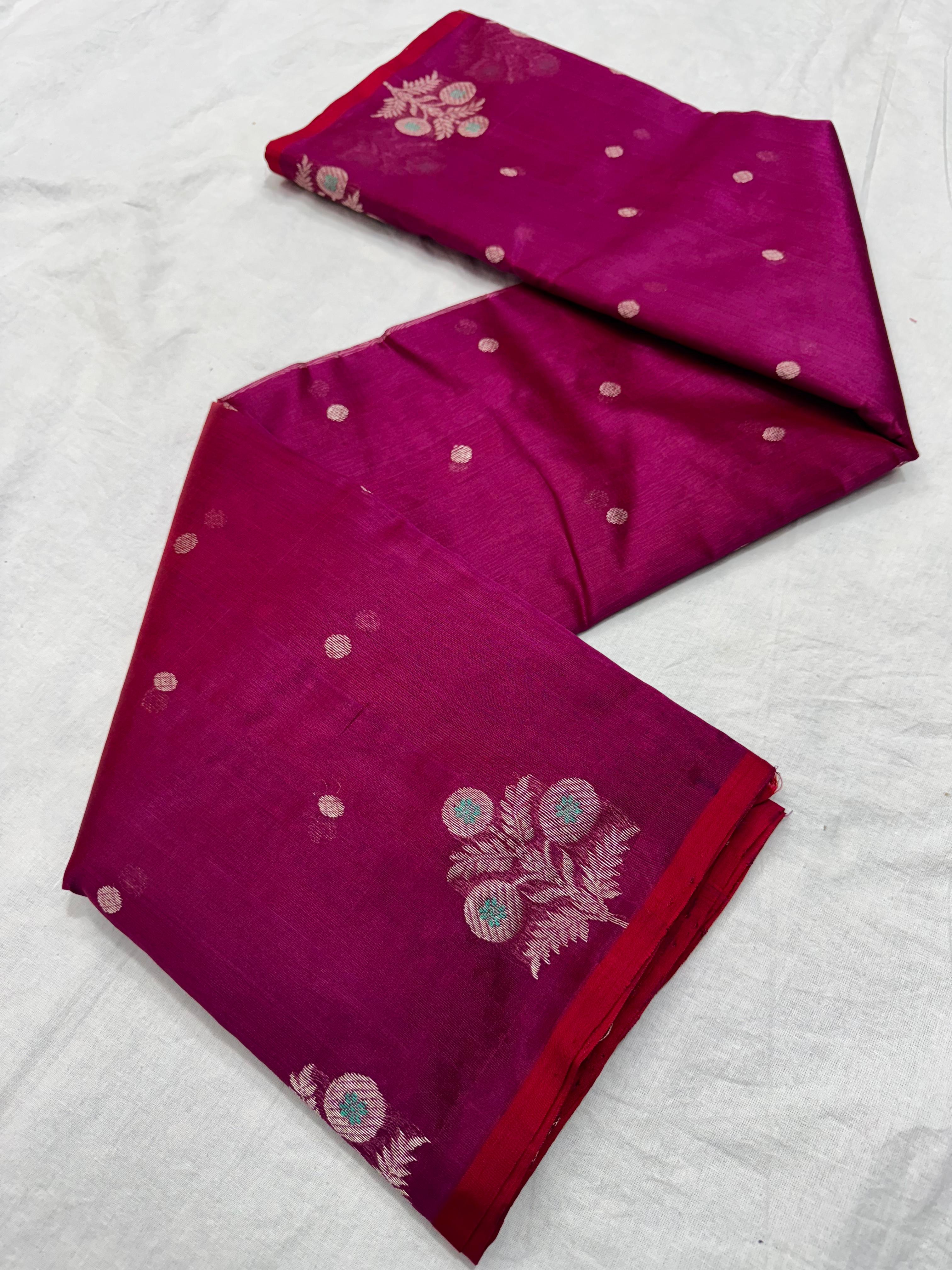 Hot Pink Chanderi Handloom Pattu Silk Meenakari Saree
