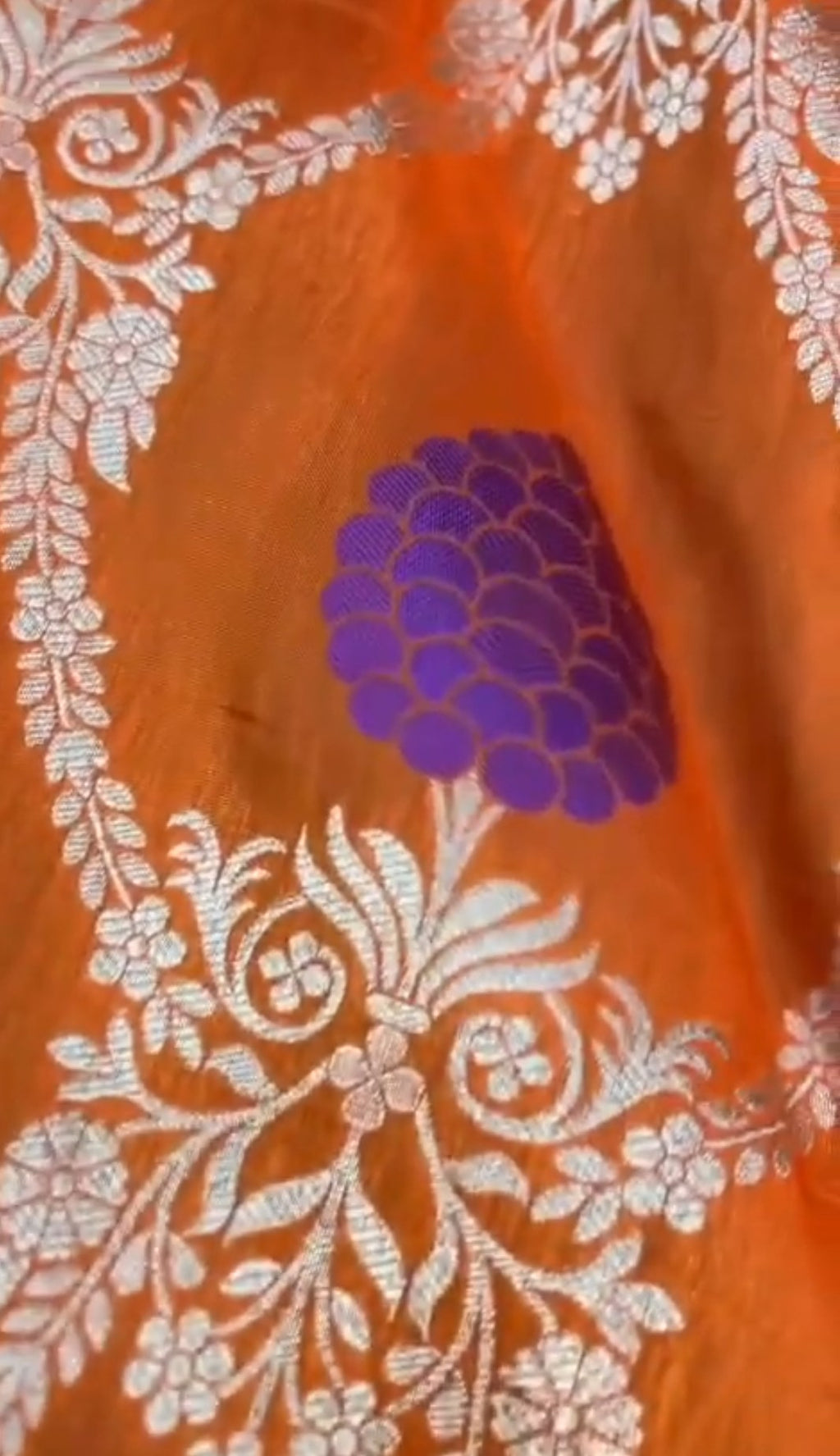 Orange Banarasi Handloom Katan Silk Meenakari Saree