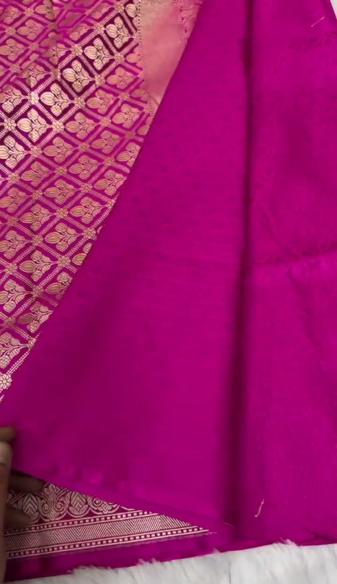 Dark Pink Banarasi Mashru Soft Silk Saree